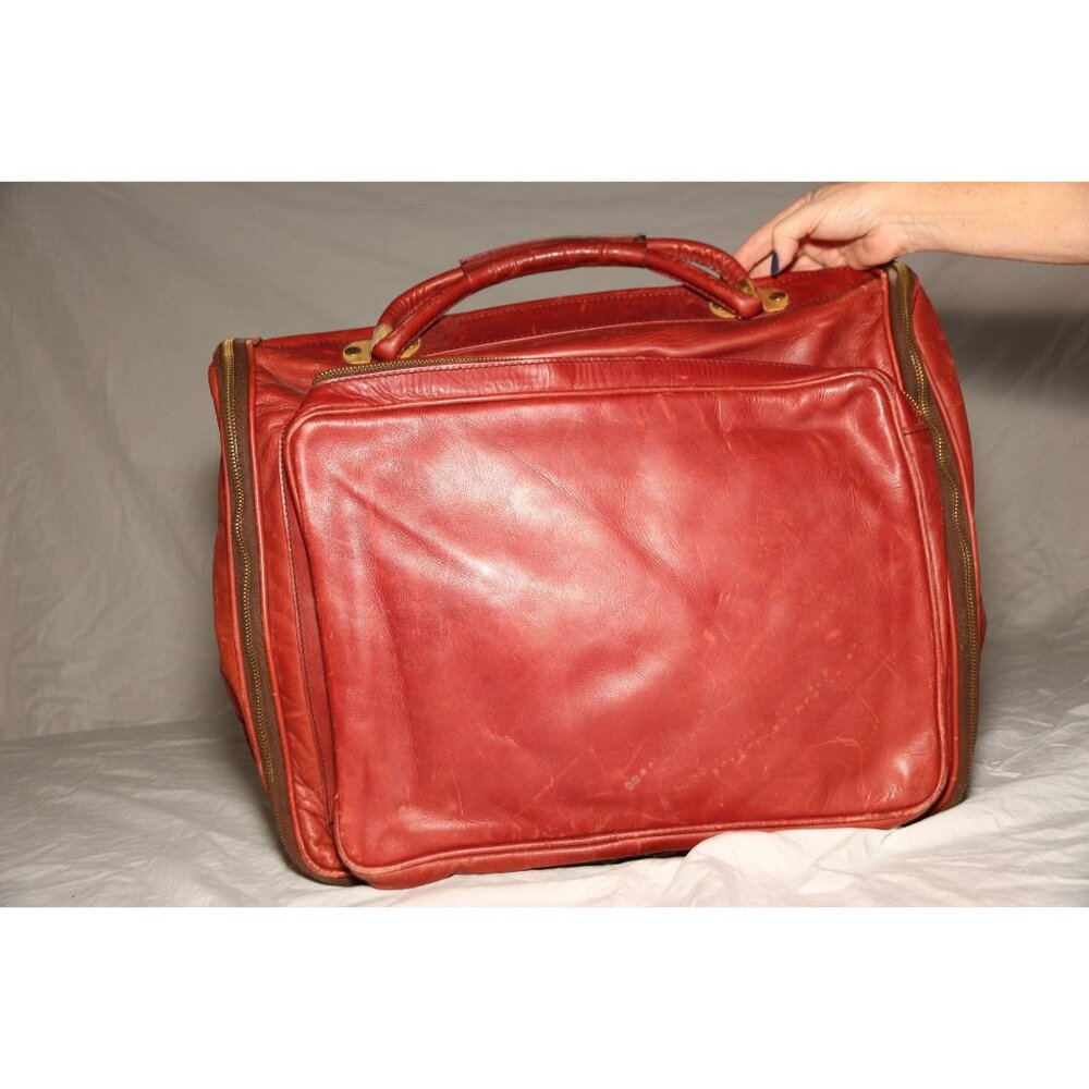 ARGENTA Fashions In Leather Luggage Hanging Clothing Bag Maroon 1970's Handmade